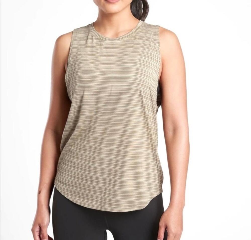 Athleta Cloudlight Stripe Muscle Tank Top Green Sleeveless Sz S
